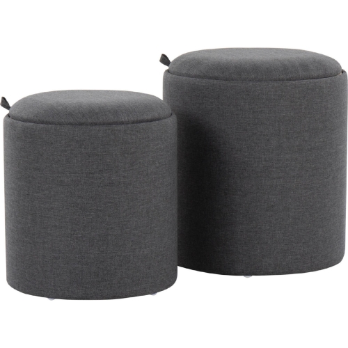 Tray Nesting Ottoman Set in Charcoal Gray Fabric & Natural Wood